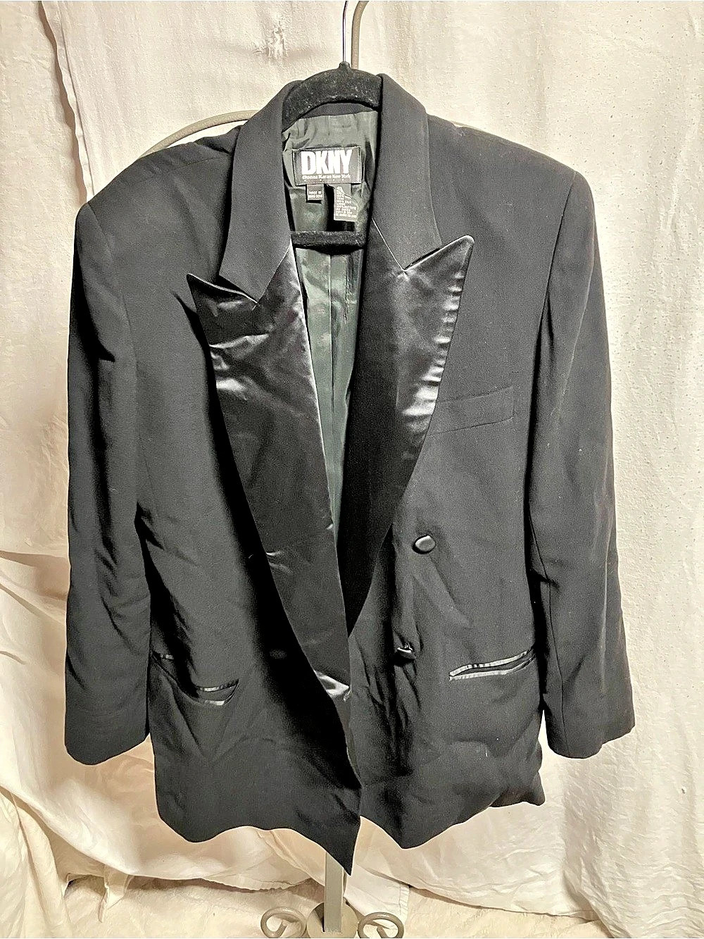 DKNY Black Wool Tuxedo Blazer